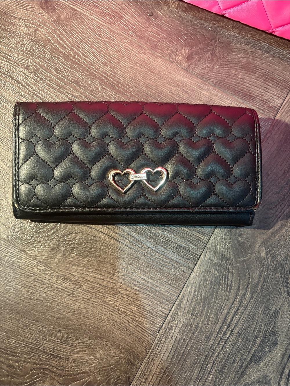 Juicy Couture Black Quilted Heart Wallet with Double Heart Hardware